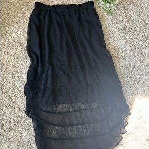 Vintage vanity, 2000s Y2K high low maxi, black bohemian boho indie skirt